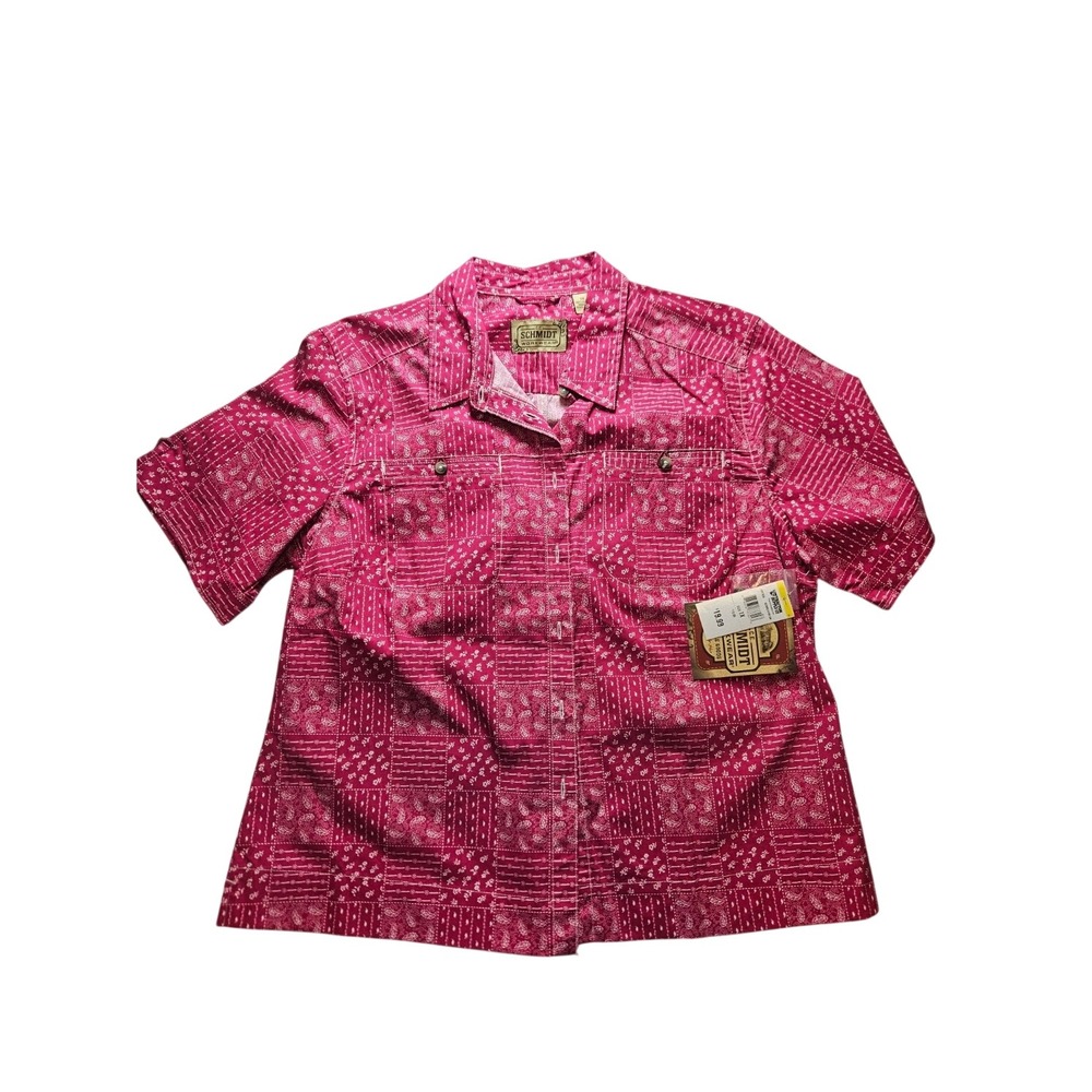 Schmidt Workwear Womens 1X Pink Bandana Patchwork Button Up Shirt NWT Cotton